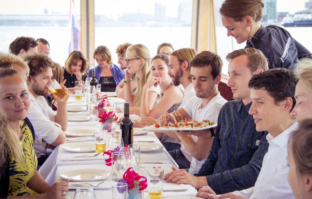Canal cruise sitting dinner